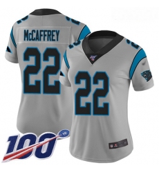 Panthers #22 Christian McCaffrey Silver Women Stitched Football Limited Inverted Legend 100th Season Jersey