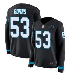 Panthers 53 Brian Burns Black Team Color Women Stitched Football Limited Therma Long Sleeve Jersey