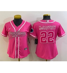 Women Carolina Panthers 22 Christian McCaffrey Pink With Patch Cool Base Stitched Baseball Jersey