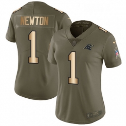Womens Nike Carolina Panthers 1 Cam Newton Limited OliveGold 2017 Salute to Service NFL Jersey