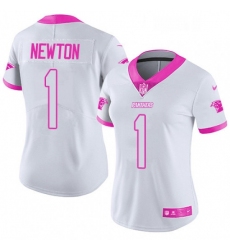 Womens Nike Carolina Panthers 1 Cam Newton Limited WhitePink Rush Fashion NFL Jersey
