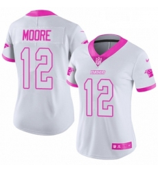 Womens Nike Carolina Panthers 12 DJ Moore Limited WhitePink Rush Fashion NFL Jersey