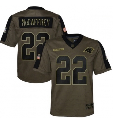 Youth Carolina Panthers Christian McCaffrey Nike Olive 2021 Salute To Service Game Jersey