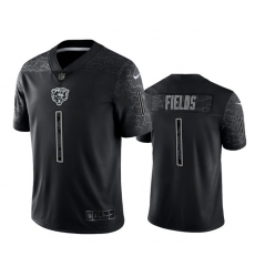 Men Chicago Bears 1 Justin Fields Black Reflective Limited Stitched Football Jersey