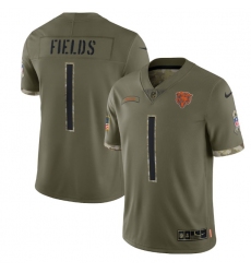 Men Chicago Bears 1 Justin Fields Olive 2022 Salute To Service Limited Stitched Jersey