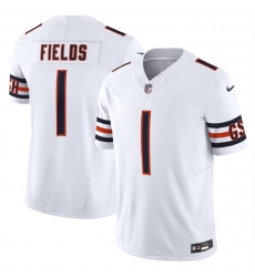 Men Chicago Bears 1 Justin Fields White 2023 F U S E  Vapor Untouchable Limited Stitched Football Jersey