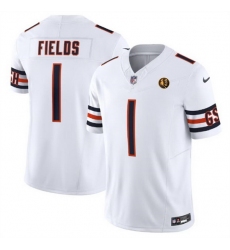 Men Chicago Bears 1 Justin Fields White 2023 F U S E  With John Madden Patch Vapor Limited Stitched Football Jersey