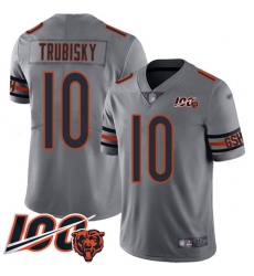 Men Chicago Bears 10 Mitchell Trubisky Limited Silver Inverted Legend 100th Season Football Jersey