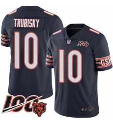 Men Chicago Bears 10 Mitchell Trubisky Navy Blue Team Color 100th Season Limited Football Jersey