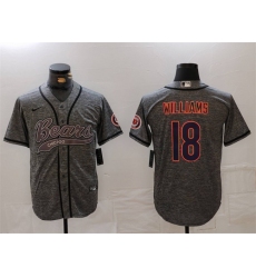 Men Chicago Bears 18 Caleb Williams Grey With Patch Cool Base Stitched Baseball Jersey