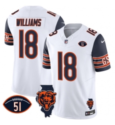 Men Chicago Bears 18 Caleb Williams White Navy F U S E  With Illinois And No  51 Patch Stitched Football Jersey