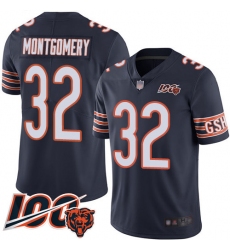Men Chicago Bears 32 David Montgomery Navy Blue Team Color 100th Season Limited Football Jersey