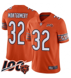 Men Chicago Bears 32 David Montgomery Orange Alternate 100th Season Limited Football Jersey