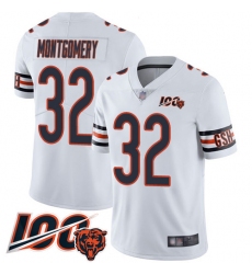 Men Chicago Bears 32 David Montgomery White Vapor Untouchable Limited Player 100th Season Football Jersey