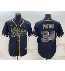 Men Chicago Bears 34 Walter Payton Black Gold With Patch Cool Base Stitched Baseball Jersey