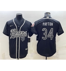 Men Chicago Bears 34 Walter Payton Black Reflective With Patch Cool Base Stitched Baseball Jersey