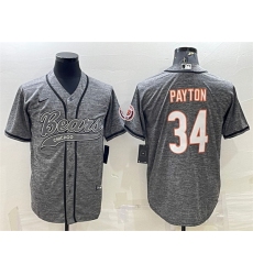 Men Chicago Bears 34 Walter Payton Grey With Patch Cool Base Stitched Baseball Jersey