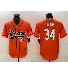 Men Chicago Bears 34 Walter Payton Orange With Patch Cool Base Stitched Baseball Jersey 1