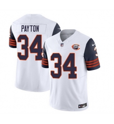 Men Chicago Bears 34 Walter Payton White Navy 2023 F U S E  Throwback Limited Stitched Football Jersey