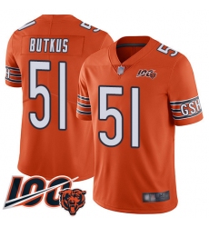 Men Chicago Bears 51 Dick Butkus Orange Alternate 100th Season Limited Football Jersey