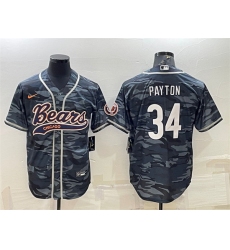 Men Chicago Bears Blank 34 Walter Payton Grey Camo With Patch Cool Base Stitched Baseball Jersey