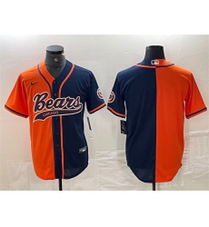 Men Chicago Bears Blank Orange Navy Split With Patch Cool Base Stitched Baseball Jersey