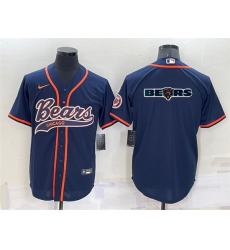 Men Chicago Bears Navy Team Big Logo With Patch Cool Base Stitched Baseball Jersey