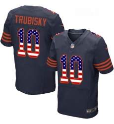 Mens Nike Chicago Bears 10 Mitchell Trubisky Elite Navy Blue Alternate USA Flag Fashion NFL Jersey