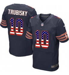 Mens Nike Chicago Bears 10 Mitchell Trubisky Elite Navy Blue Home USA Flag Fashion NFL Jersey