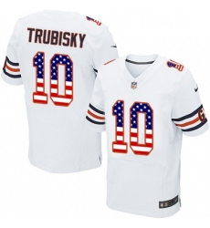 Mens Nike Chicago Bears 10 Mitchell Trubisky Elite White Road USA Flag Fashion NFL Jersey