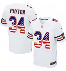 Mens Nike Chicago Bears 34 Walter Payton Elite White Road USA Flag Fashion NFL Jersey