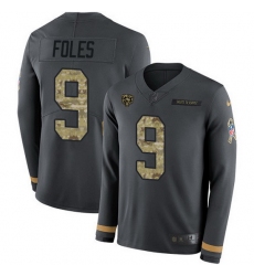 Nike Bears 9 Nick Foles Anthracite Salute to Service Men Stitched NFL Limited Therma Long Sleeve Jersey