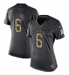 Nike Bears #6 Jay Cutler Black Womens Stitched NFL Limited 2016 Salute to Service Jersey
