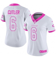 Nike Bears #6 Jay Cutler White Pink Womens Stitched NFL Limited Rush Fashion Jersey