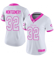 Women Bears 32 David Montgomery White Pink Stitched Football Limited Rush Fashion Jersey