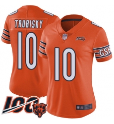 Women Chicago Bears 10 Mitchell Trubisky Orange Alternate 100th Season Limited Football Jersey