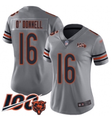 Women Chicago Bears 16 Pat ODonnell Limited Silver Inverted Legend 100th Season Football Jersey