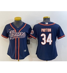 Women Chicago Bears 34 Walter Payton Navy With Patch Cool Base Stitched Baseball Jersey