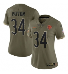 Women Chicago Bears 34 Walter Payton Olive 2022 Salute To Service Limited Stitched Jersey