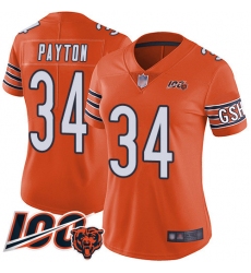 Women Chicago Bears 34 Walter Payton Orange Alternate 100th Season Limited Football Jersey