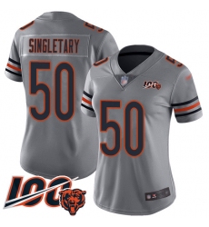 Women Chicago Bears 50 Mike Singletary Limited Silver Inverted Legend 100th Season Football Jersey