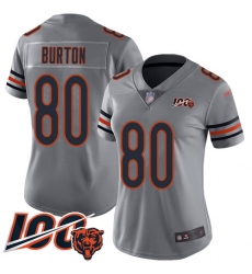 Women Chicago Bears 80 Trey Burton Limited Silver Inverted Legend 100th Season Football Jersey