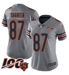 Women Chicago Bears 87 Adam Shaheen Limited Silver Inverted Legend 100th Season Football Jersey