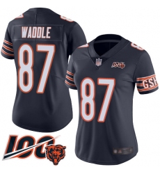 Women Chicago Bears 87 Tom Waddle Navy Blue Team Color 100th Season Limited Football Jersey