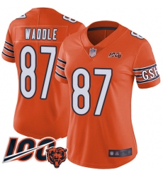 Women Chicago Bears 87 Tom Waddle Orange Alternate 100th Season Limited Football Jersey