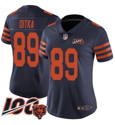 Women Chicago Bears 89 Mike Ditka Limited Navy Blue Rush Vapor Untouchable 100th Season Football Jersey 