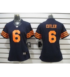 Women Nike Chicago Bears 6# Jay Cutler Blue NFL Jerseys Orange Number