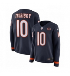 Womens Nike Chicago Bears 10 Mitchell Trubisky Limited Navy Blue Therma Long Sleeve NFL Jersey