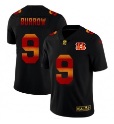 Cincinnati Bengals 9 Joe Burrow Men Black Nike Red Orange Stripe Vapor Limited NFL Jersey
