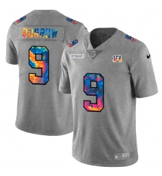 Cincinnati Bengals 9 Joe Burrow Men Nike Multi Color 2020 NFL Crucial Catch NFL Jersey Greyheather